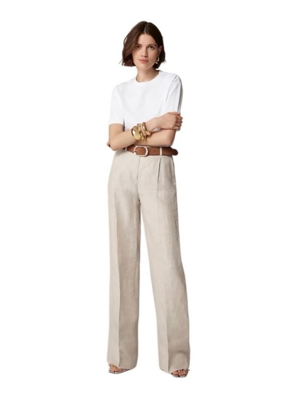 J. Crew Wide-Leg Linen Pants in Light Tan